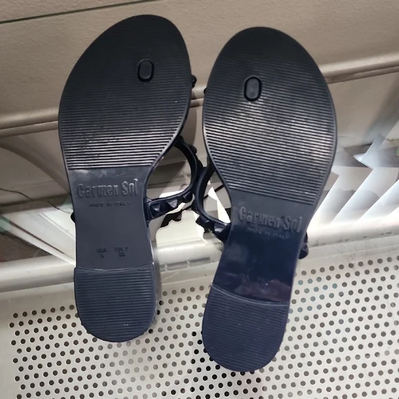 Carmen Sol Blue Studded Jelly Sandals Toe Ring Slides Women’s - Picture 6 of 7